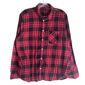 American Eagle Women's Flannel Shirt Size XL Plaid Red 100% Cotton Long Sleeve